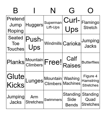 Fitness Warm-Up Bingo Card