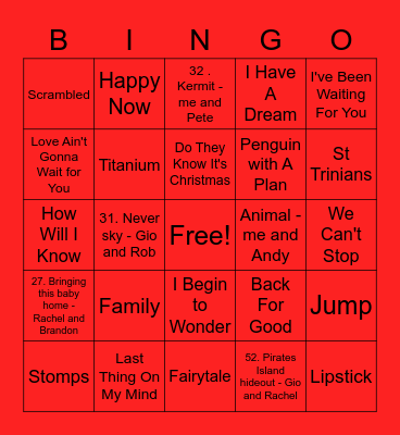 Red - Hayley Bingo Card
