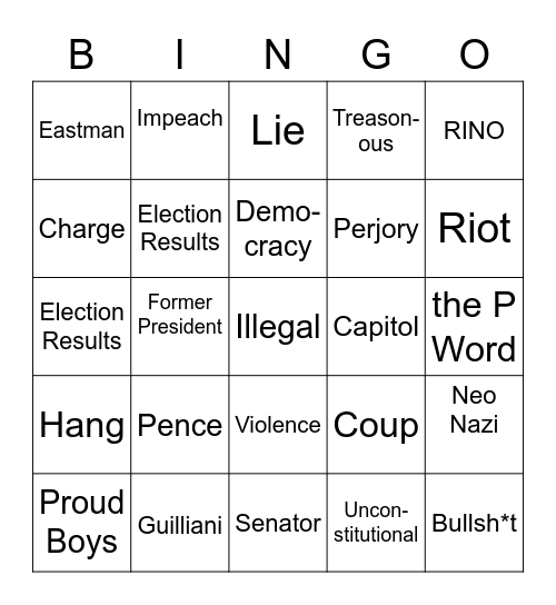 Sedition Edition Bingo Card