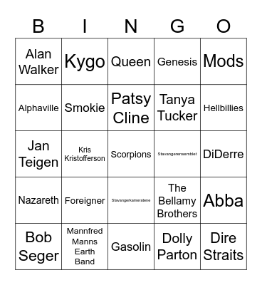 Musikk Bingo Card