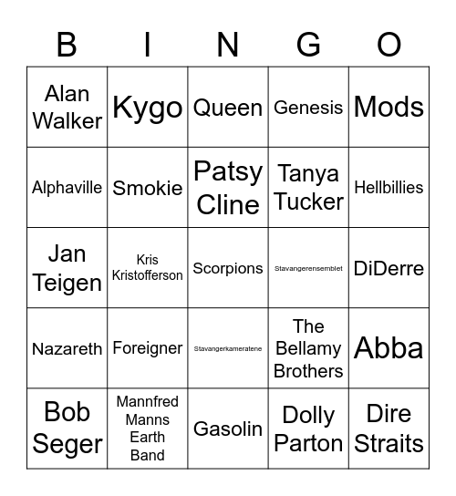 Musikk Bingo Card