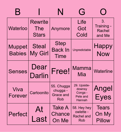 Pink - Hayley Bingo Card