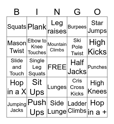 Fitness Bingo Card
