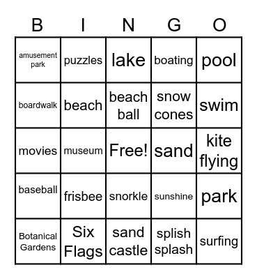 Summer Bingo Card