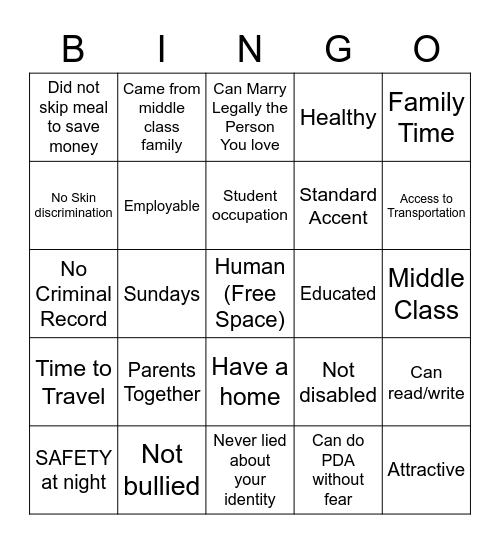 Check Your Privilege Bingo Card