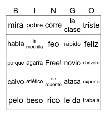 Spanish 9 Final Bingo Card