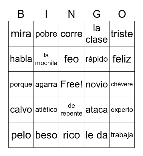 Spanish 9 Final Bingo Card