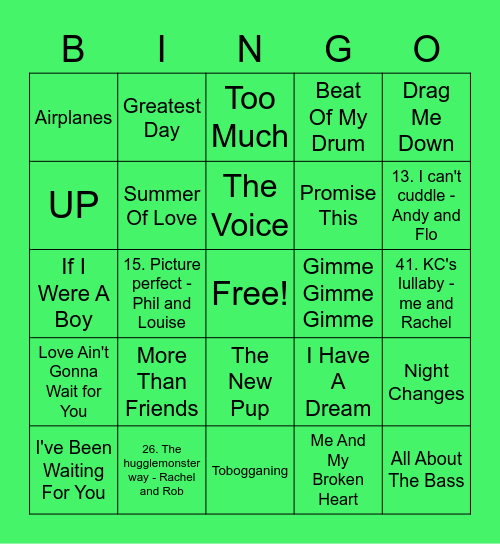 Green - Alex W Bingo Card