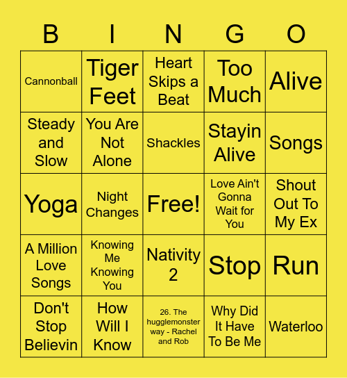 Yellow - Alex W Bingo Card