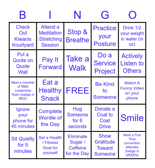 Health & Wellness Bingo Card