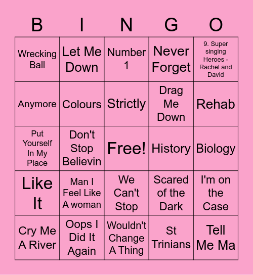 Pink - Alex W Bingo Card