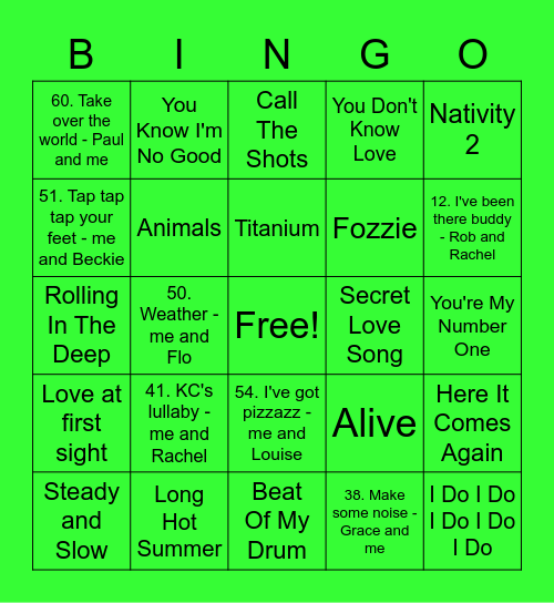 Green - Leah Bingo Card