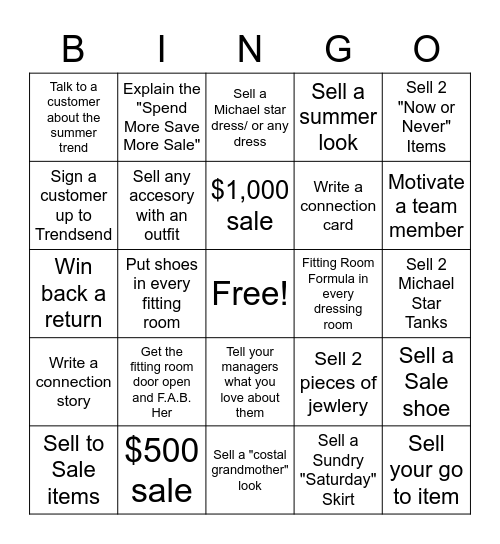 Sale Bingo Card