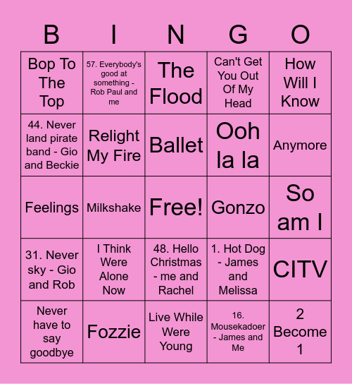 Pink - Leah Bingo Card