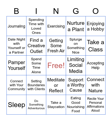 Self Care Bingo! Bingo Card