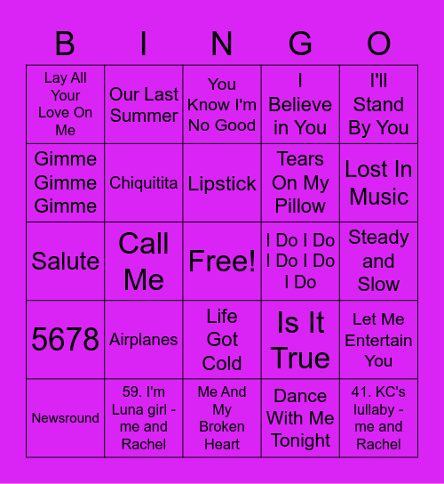 Purple - Leah Bingo Card