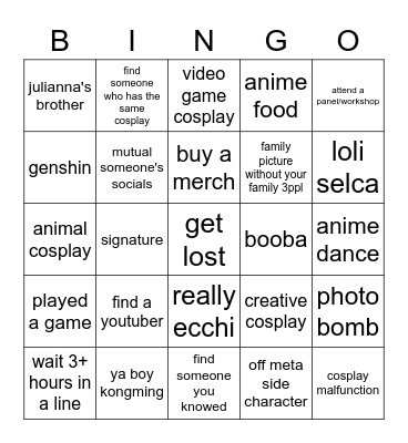 AX BINGO FOR ABIGAIL:> Bingo Card