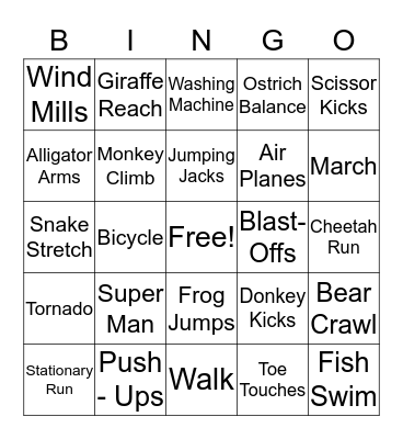 Fitness Bingo Fun Bingo Card