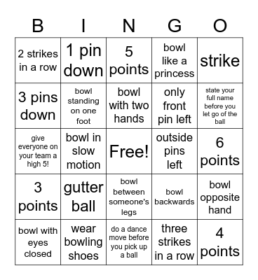 Melita U11 Bowling Party Bingo Card