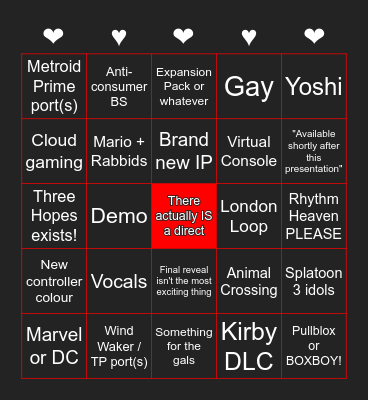 NINTENDO @ not-E3 2022 Bingo Card