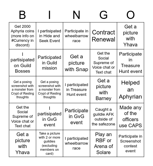 Aphyrian Bingo Card