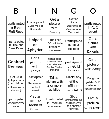 Aphyria 6th Anniversary Extravaganza Bingo Card