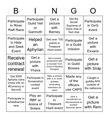 Aphyrian Style Bingo Card