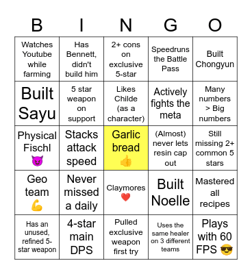Goomix's Genshin Bingo Card