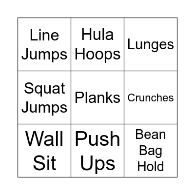 Fitness Tic Tac Toe Bingo Card