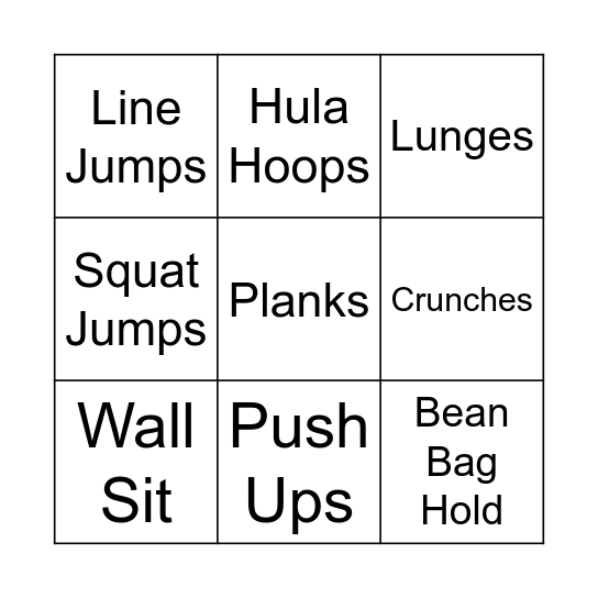 Fitness Tic Tac Toe Bingo Card