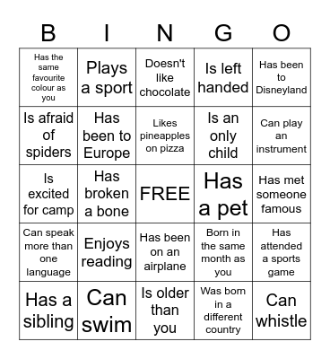Find Someone Who.... Bingo Card