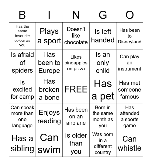 Find Someone Who.... Bingo Card