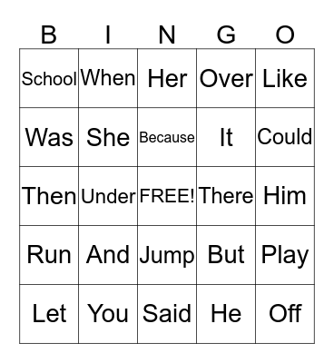 Sight words Bingo Card