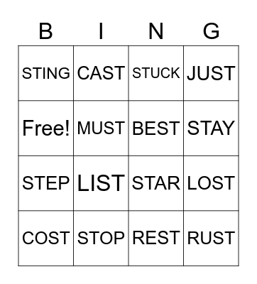 ST WORDS Bingo Card