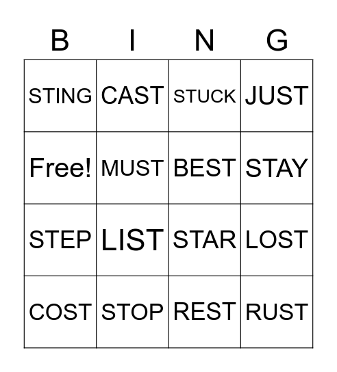 ST WORDS Bingo Card