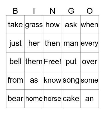 1st grade Sight Words- 1st 9 weeks Bingo Card