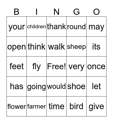 1st grade Sight Words- 2nd  9 weeks Bingo Card