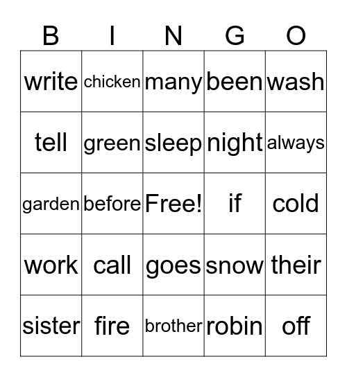 1st grade Sight Words- 3rd  9 weeks Bingo Card
