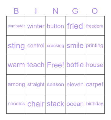 Thomas Bingo Card