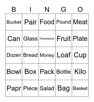 Unit Bingo Card