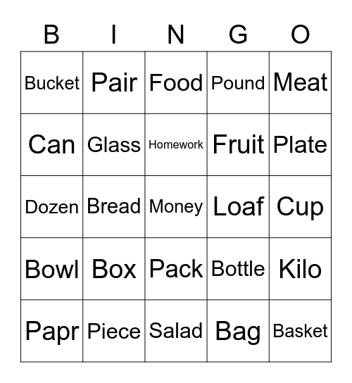 Unit Bingo Card