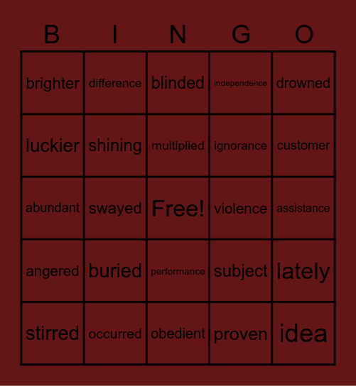 Baker Bingo Card