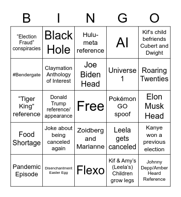 Futurama Reboot Bingo Card