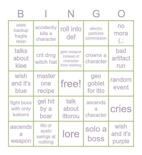 aimsiee genshin bingo Card