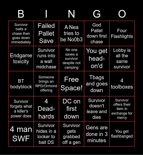 Dead by Daylight Killer BINGO Card