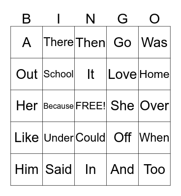 Sight words Bingo Card