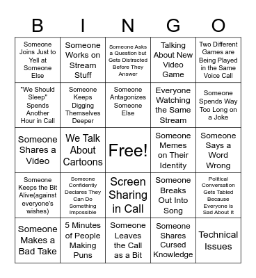 Streamer Chat Bingo Card