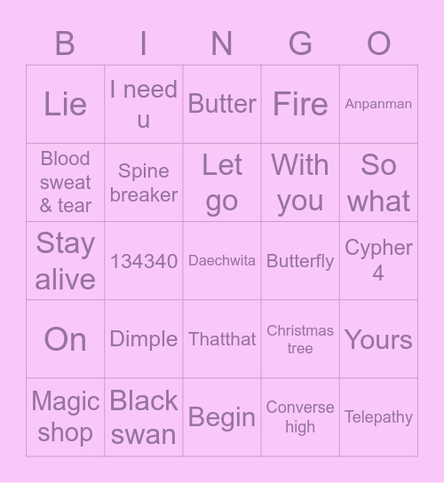 Affu🐣💜 Bingo Card