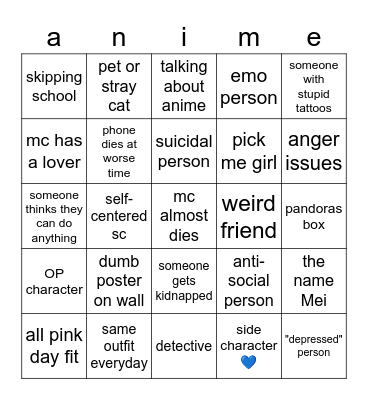 Anime Bingo Card