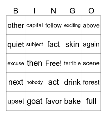 봉곡중 1학년 1과~4과 Bingo Card